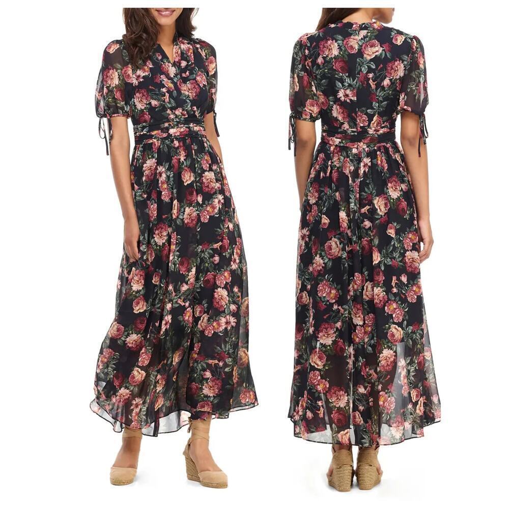 GAL MEETS GLAM COLLECTION Ashlynn Floral Print Chiffon Maxi Dress (US/6P)